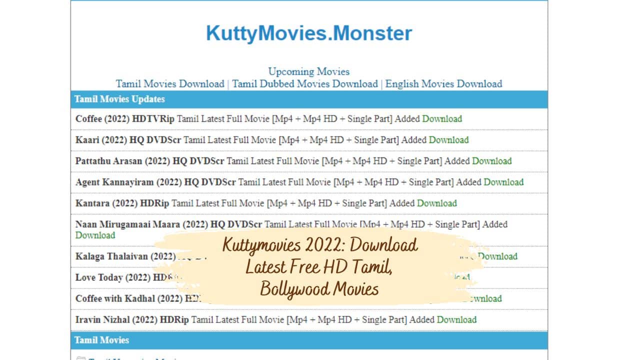 Kuttymovies 2022: Download Latest Free HD Tamil, Bollywood Movies
