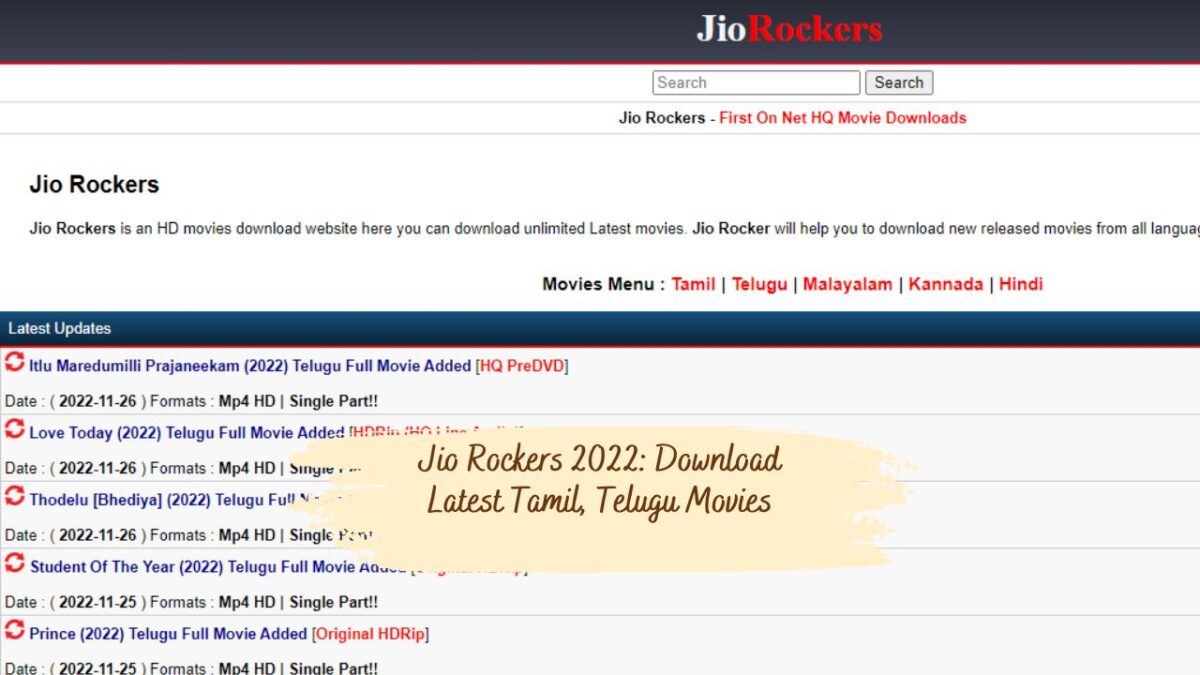 Jio Rockers 2022: Download Latest Tamil, Telugu Movies