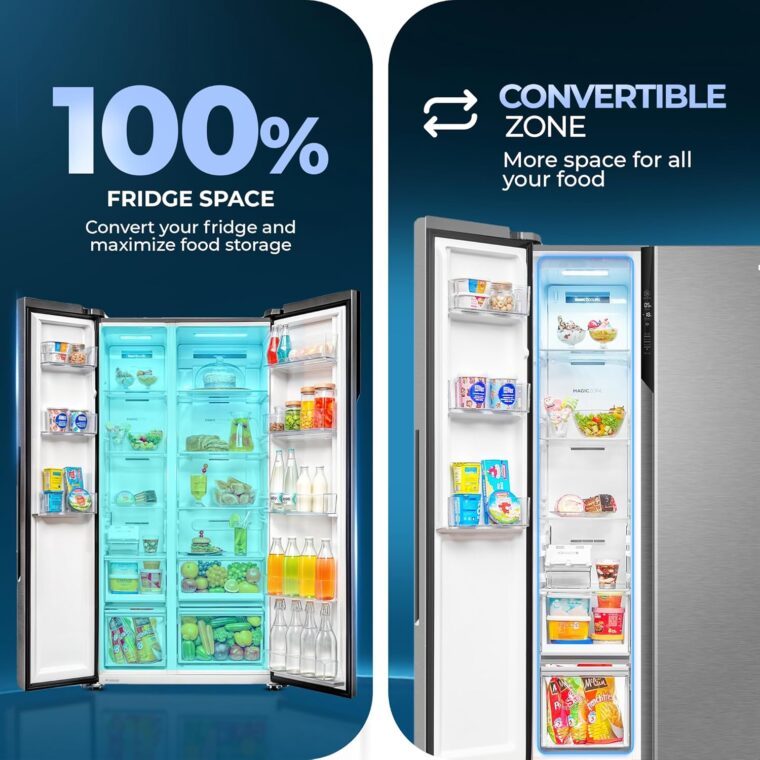 Haier 596 L, 3 Star, 100% Convertible Fridge Space, Expert Inverter, Frost Free Side by Side Refrigerator, (HES-690SS-P, Shiny Silver) - Image 3