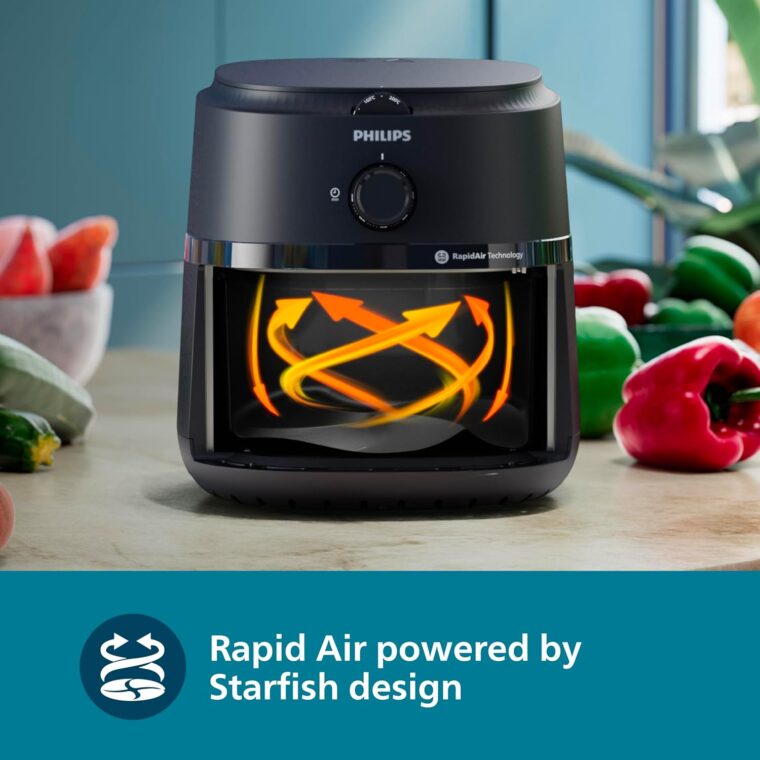 PHILIPS Air Fryer NA120/00, uses up to 90% less fat, 1500W, 4.2 Liter, with Rapid Air Technology (Black), Large - Image 4