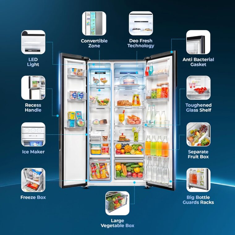 Haier 596 L, 3 Star, 100% Convertible Fridge Space, Expert Inverter, Frost Free Side by Side Refrigerator, (HES-690SS-P, Shiny Silver) - Image 6