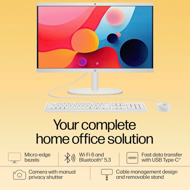 HP All-in-One, Intel N200 (8GB DDR5, 512GB SSD) 21.45'' (54.5 Cm), FHD, Win11, White, 4.17 Kg, Intel UHD Graphics, 720P HD Camera W/Privacy Shutter, Dual Speakers, Dg0154In - Image 3