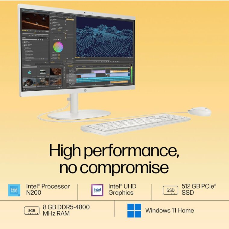 HP All-in-One, Intel N200 (8GB DDR5, 512GB SSD) 21.45'' (54.5 Cm), FHD, Win11, White, 4.17 Kg, Intel UHD Graphics, 720P HD Camera W/Privacy Shutter, Dual Speakers, Dg0154In - Image 4