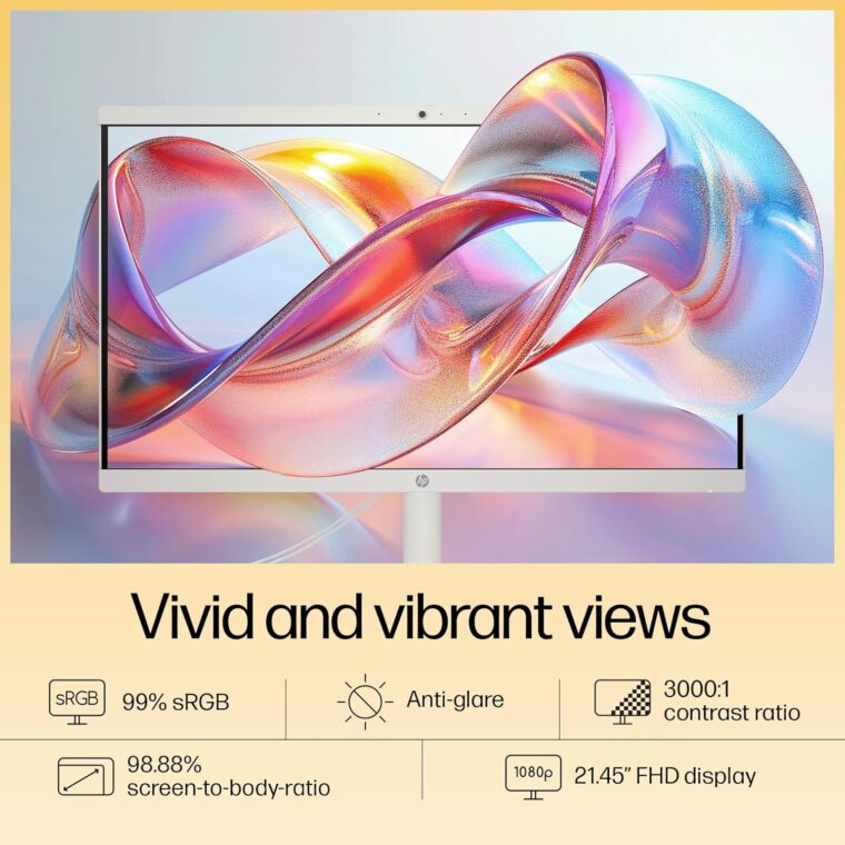 HP All-in-One, Intel N200 (8GB DDR5, 512GB SSD) 21.45'' (54.5 Cm), FHD, Win11, White, 4.17 Kg, Intel UHD Graphics, 720P HD Camera W/Privacy Shutter, Dual Speakers, Dg0154In - Image 6