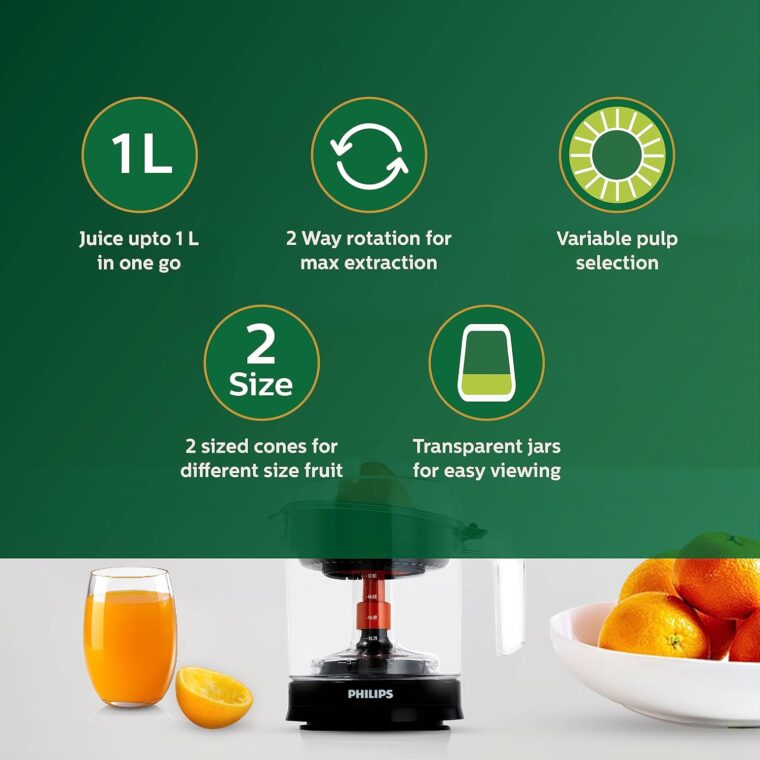 PHILIPS Citrus Press Juicer HR2799/00, Black & Transparent, Large - Image 3