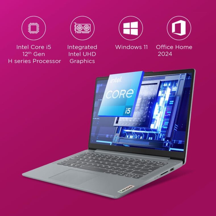 Lenovo IdeaPad Slim 3, Intel Core i5-12450H, 12th Gen, 16GB RAM, 512GB SSD, FHD, 14"/35.5cm, Windows 11, MS Office Home 2024, Grey, 1.37Kg, 83EQ0072IN, Alexa Built-in, 3 mon. Game Pass Laptop - Image 3
