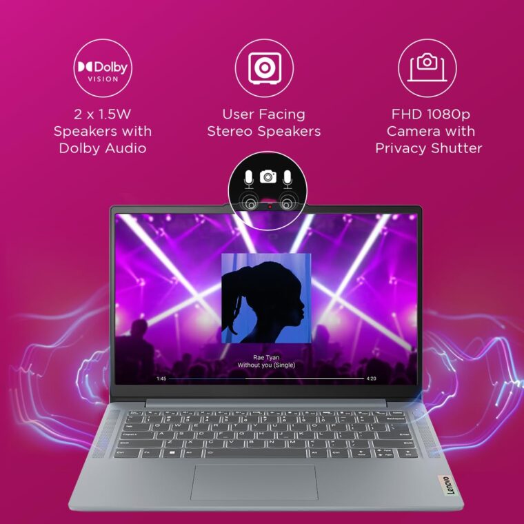 Lenovo IdeaPad Slim 3, Intel Core i5-12450H, 12th Gen, 16GB RAM, 512GB SSD, FHD, 14"/35.5cm, Windows 11, MS Office Home 2024, Grey, 1.37Kg, 83EQ0072IN, Alexa Built-in, 3 mon. Game Pass Laptop - Image 5