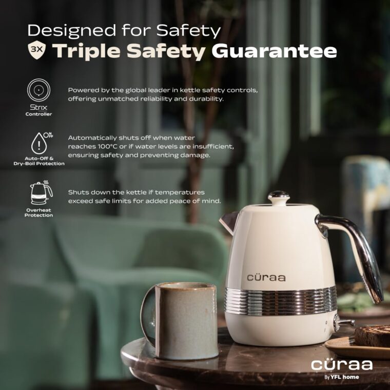 Cüraa by YFL home Retro Electric Kettle1.8 Litre | 2000 W Kettle for Hot Water | Electric Kettle with Auto Shut-Off & Boil-Dry Protection | Detachable Lid,Cool-Touch Handle,360° Rotating Base - Image 4