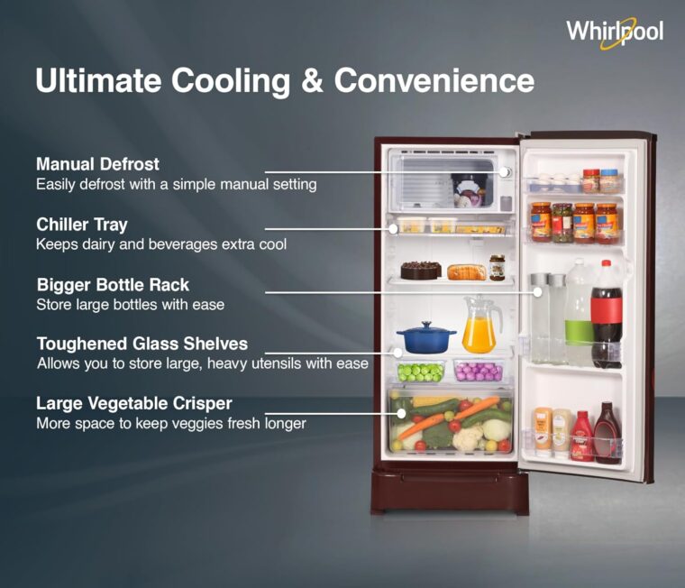 Whirlpool 184 L 5 Star Direct-Cool Single Door Refrigerator with Intellisense Inverter Compressor (205 WDE ROY 5S Inv WINE SPRING-Z) - Image 4