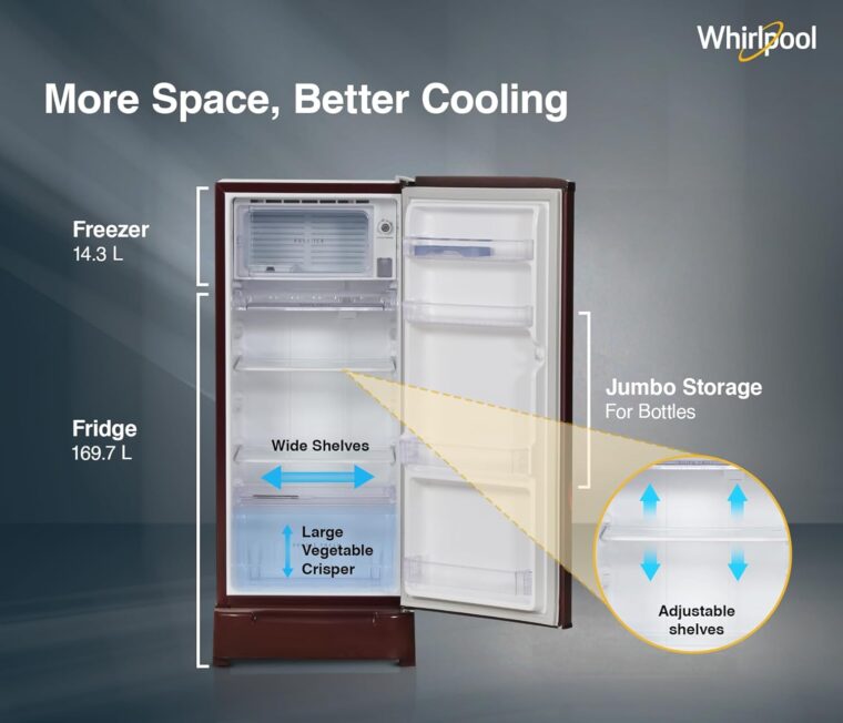 Whirlpool 184 L 5 Star Direct-Cool Single Door Refrigerator with Intellisense Inverter Compressor (205 WDE ROY 5S Inv WINE SPRING-Z) - Image 5