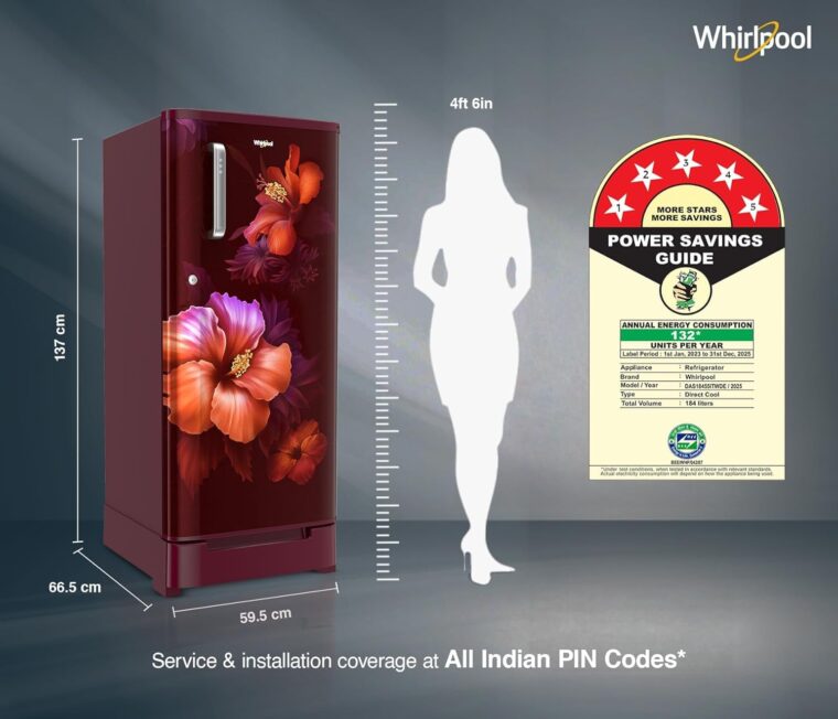 Whirlpool 184 L 5 Star Direct-Cool Single Door Refrigerator with Intellisense Inverter Compressor (205 WDE ROY 5S Inv WINE SPRING-Z) - Image 12