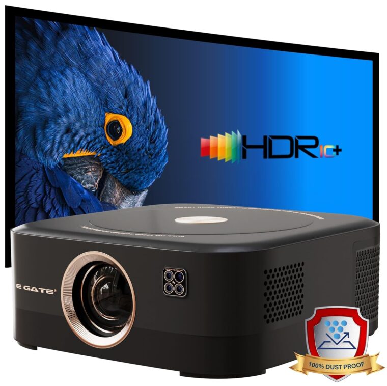 E GATE Duster 8X Projector | 100% Dust Proof | Automatic Android Projector | 800 ISO Lumen | 1080p Native & 4K HDR | HDMI ARC | 18watt DSP Audio, Voice Remote, 1GB-32GB, Triple Wifi6, Netflix, EGate - Image 2